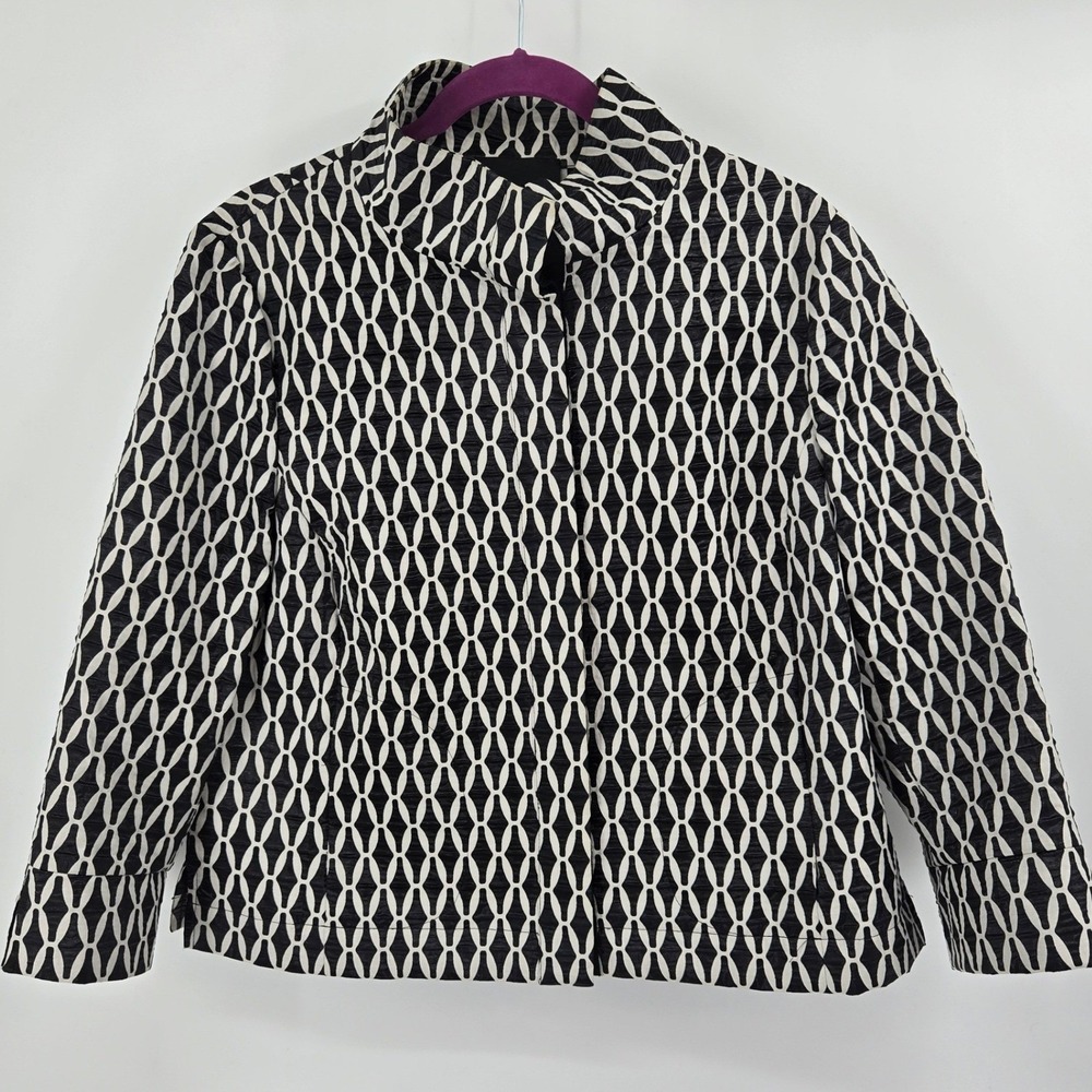 Carlisle Luxury Jacket 14 Black White Geometric Diamond Textured Boutique EUC
